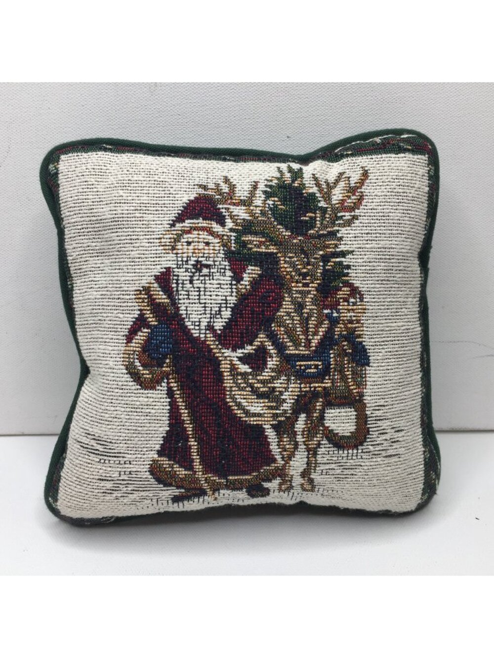 8" Santa Mini Green Red Throw Pillow Christmas Holiday Decoration Woven Tapestry